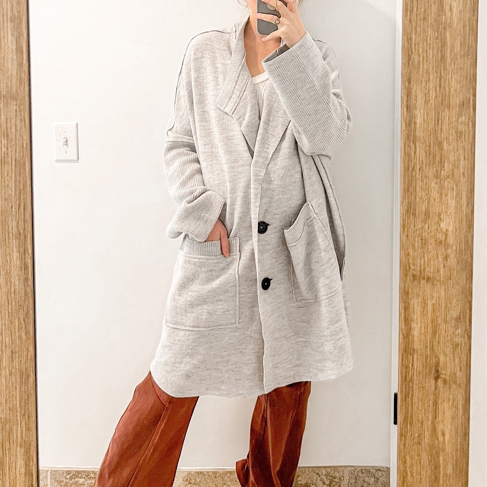 NWT Free People 100% Wool Gray Oversized Sweater Coat - Size Small